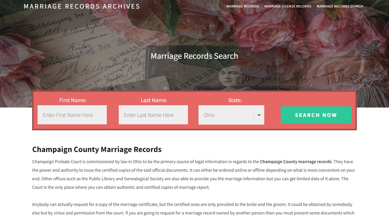Champaign County Marriage Records | Enter Name and Search