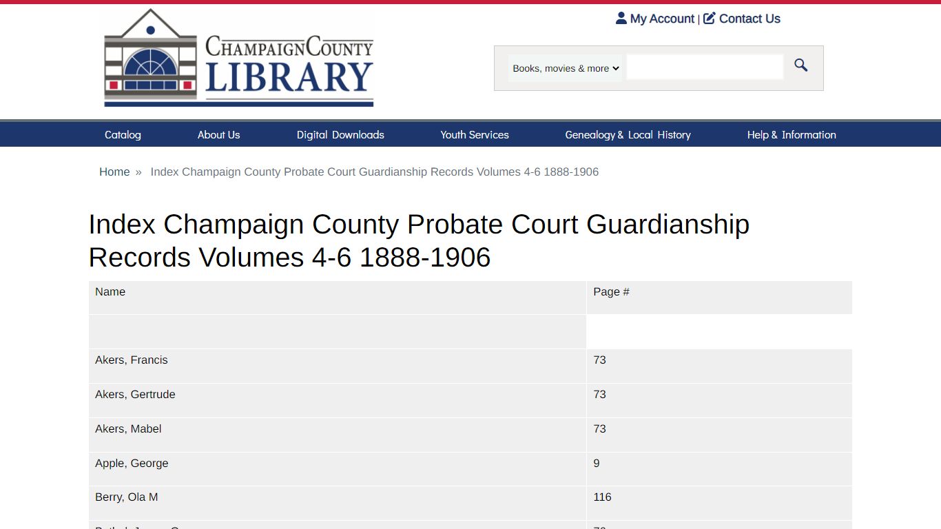 Index Champaign County Probate Court Guardianship Records Volumes 4-6 ...